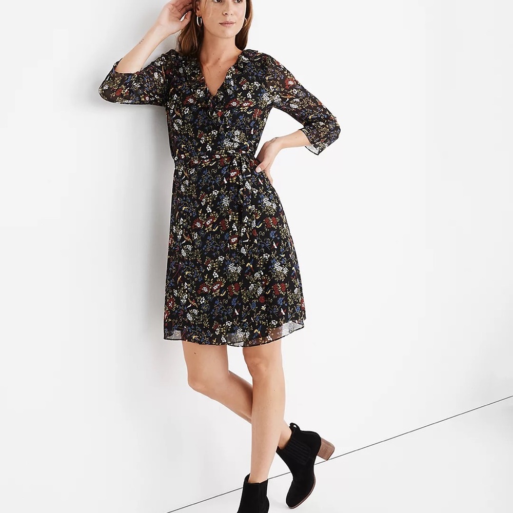 Madewell Sheer- Sleeve Ruffle Wrap Dress